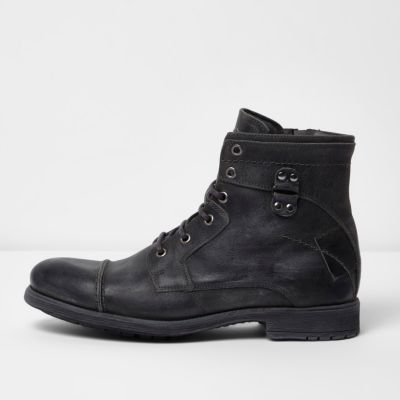Black leather military boots
